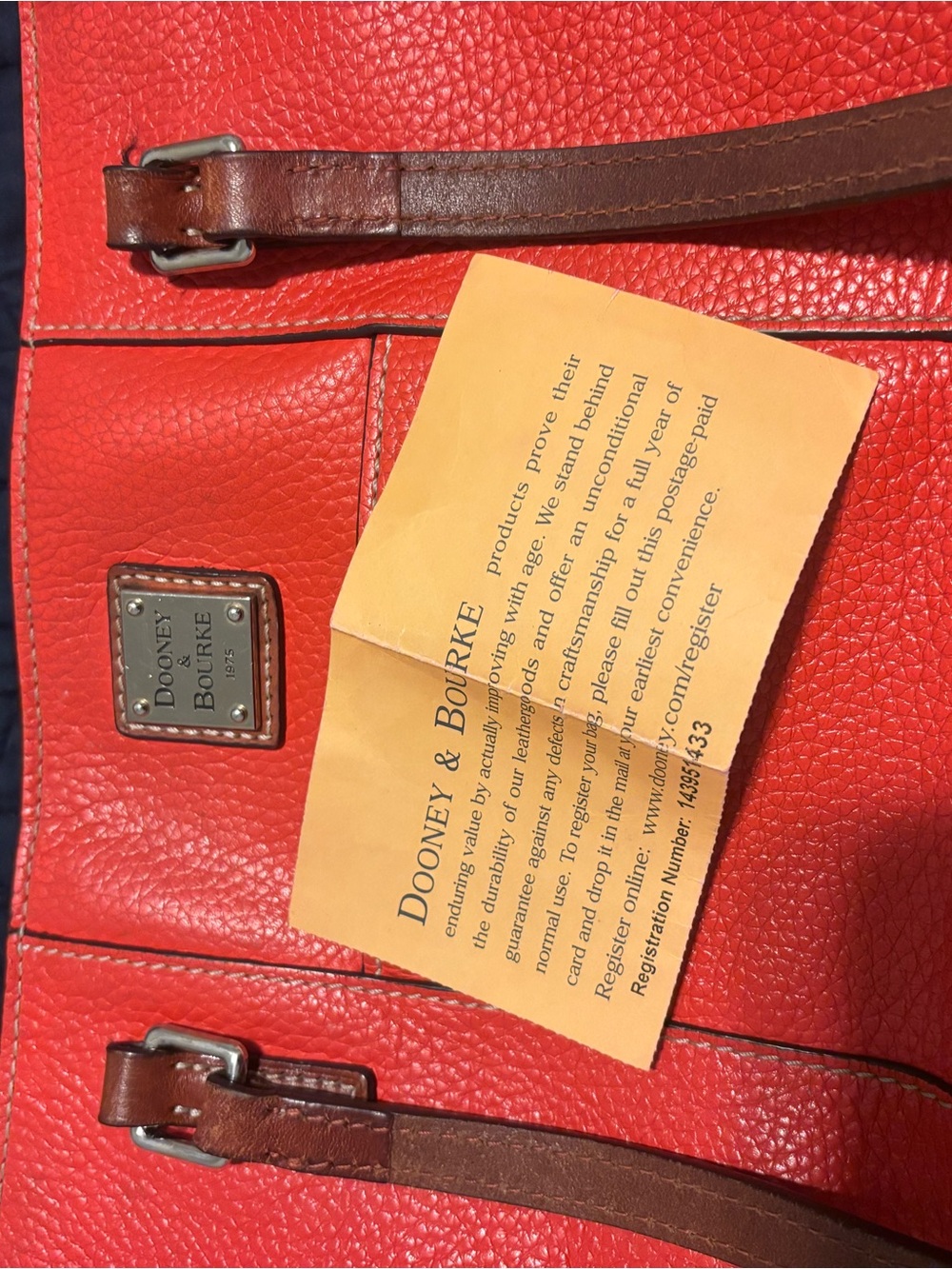 Dooney & Bourke Orange Pebbled Leather Satchel Tote with Brown Trim - Picture 8 of 9